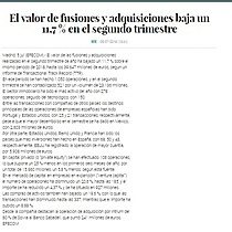 El valor de fusiones y adquisiciones baja un 11,7 % en el segundo trimestre